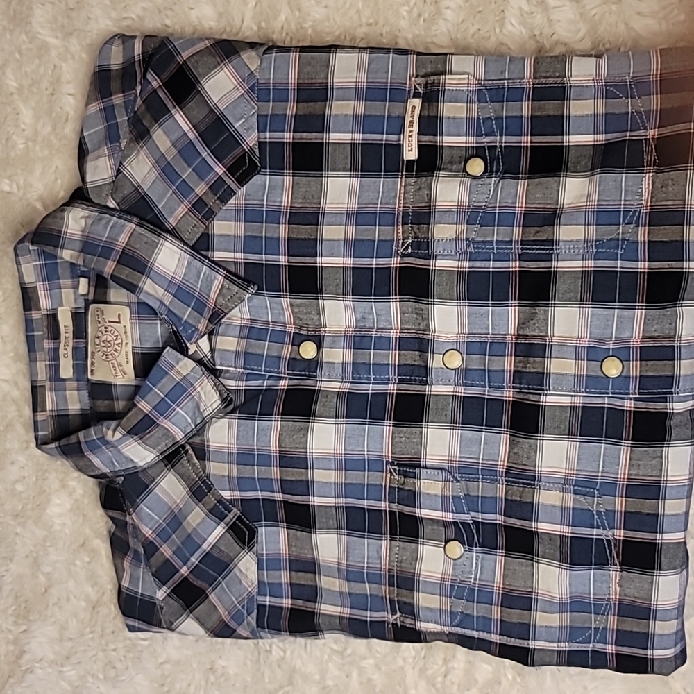 Lucky Brand classic fit Mens long sleeve button down Shirt Large Blue plaid